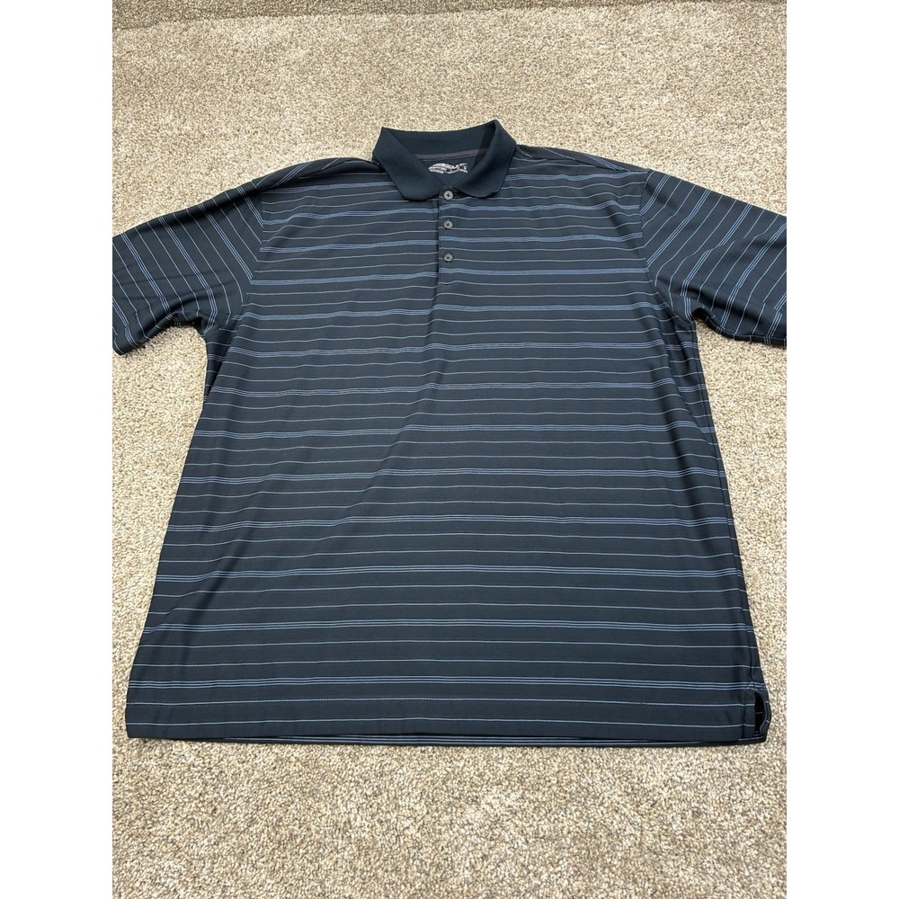 Nike Golf Polo Shirt Men Size L Blue Striped Dri-Fit Activewear Outdoor #0468